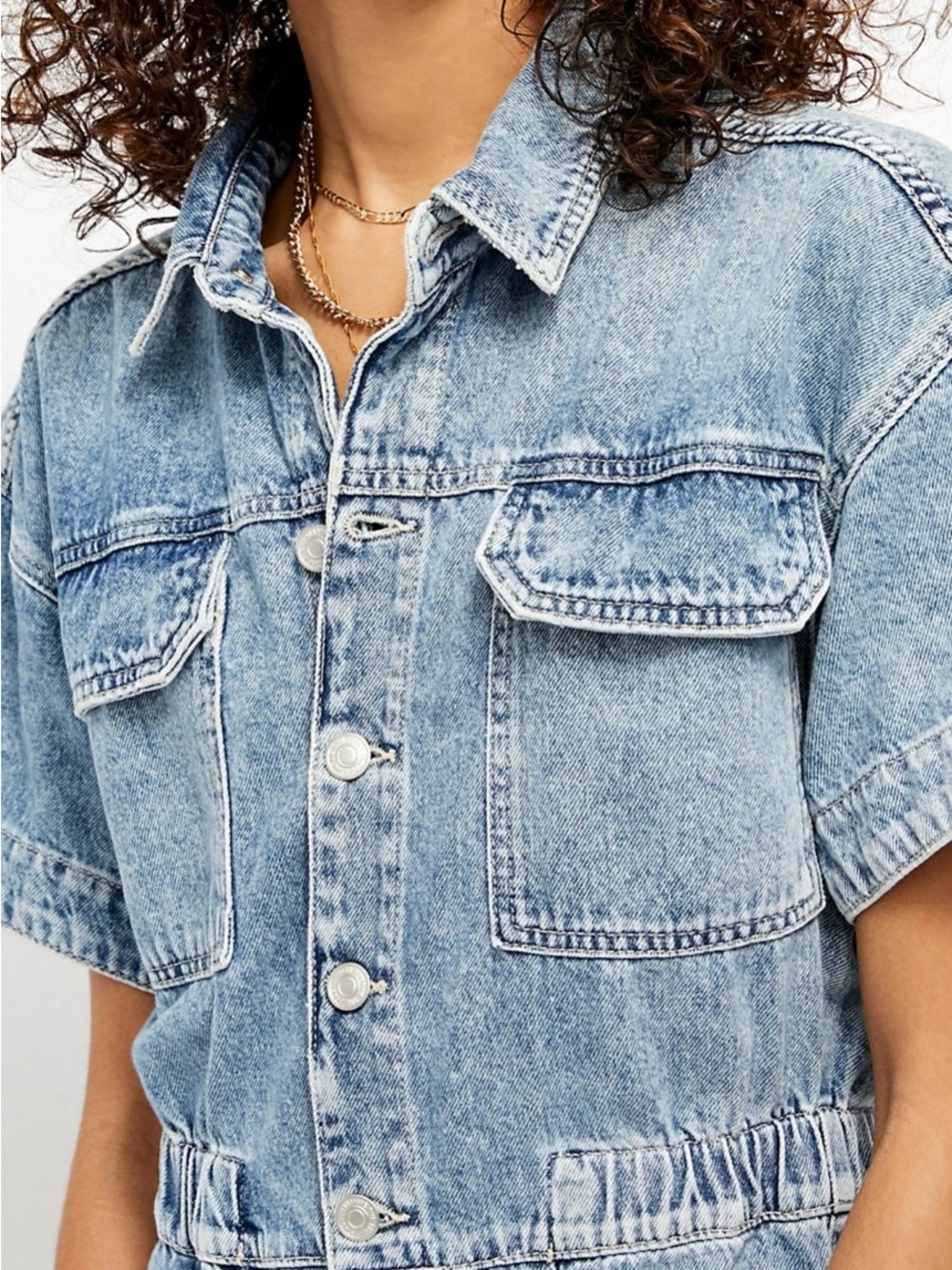 We The Free People Denim Jumpsuit Short Sleeve Romper Size XL